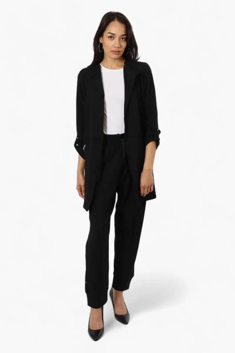 Impress Roll Up Sleeve Long Blazer - Black