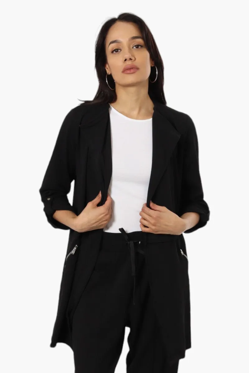 Impress Roll Up Sleeve Long Blazer - Black