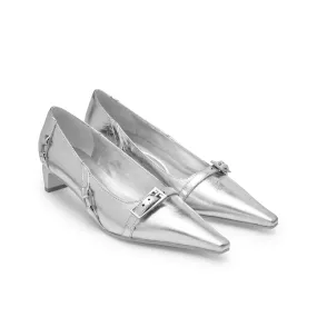 Irregular Thin Strip Shoes With Low Heels Pointed Toes In Sliver