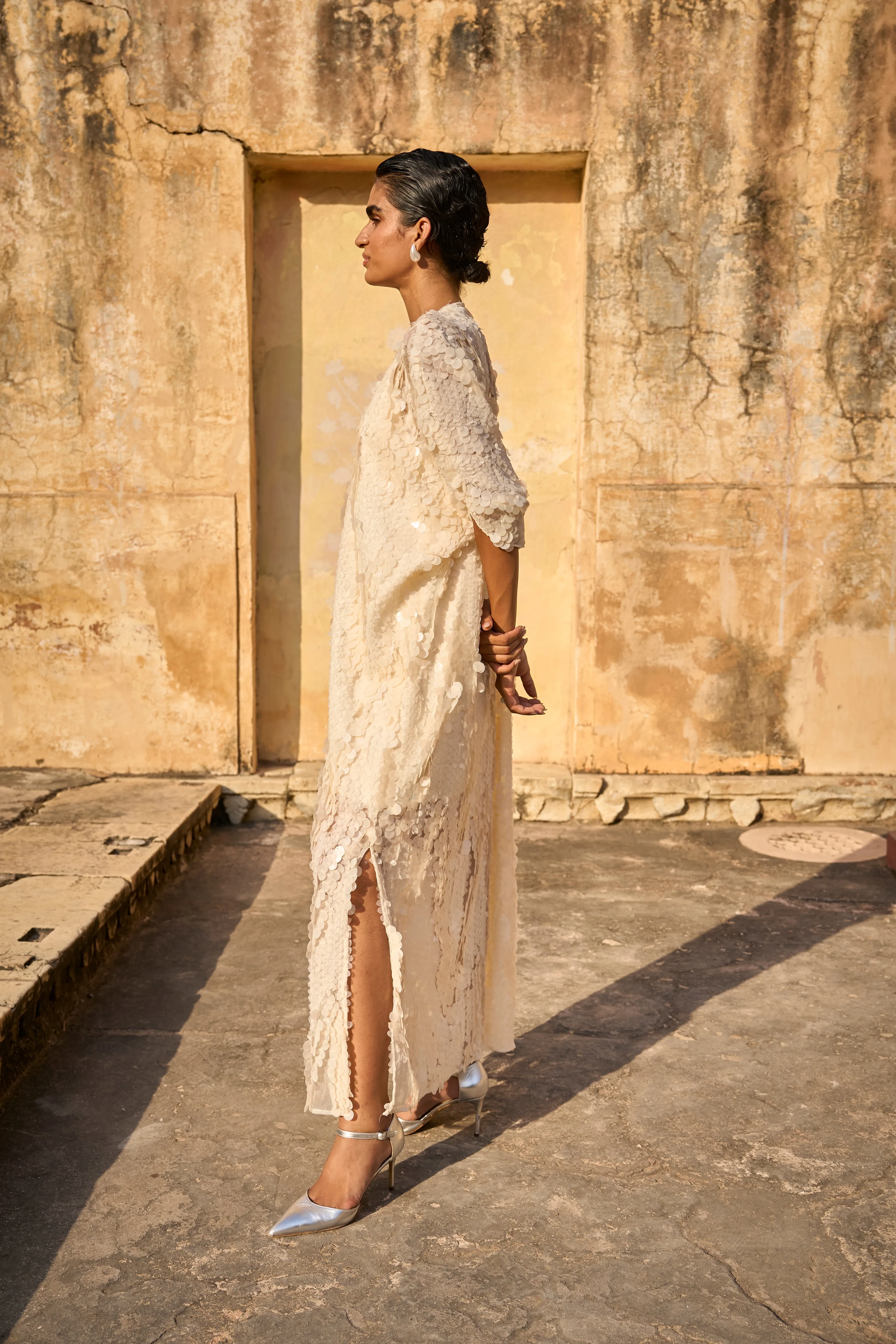 Ivory Paillette Kaftan Dress