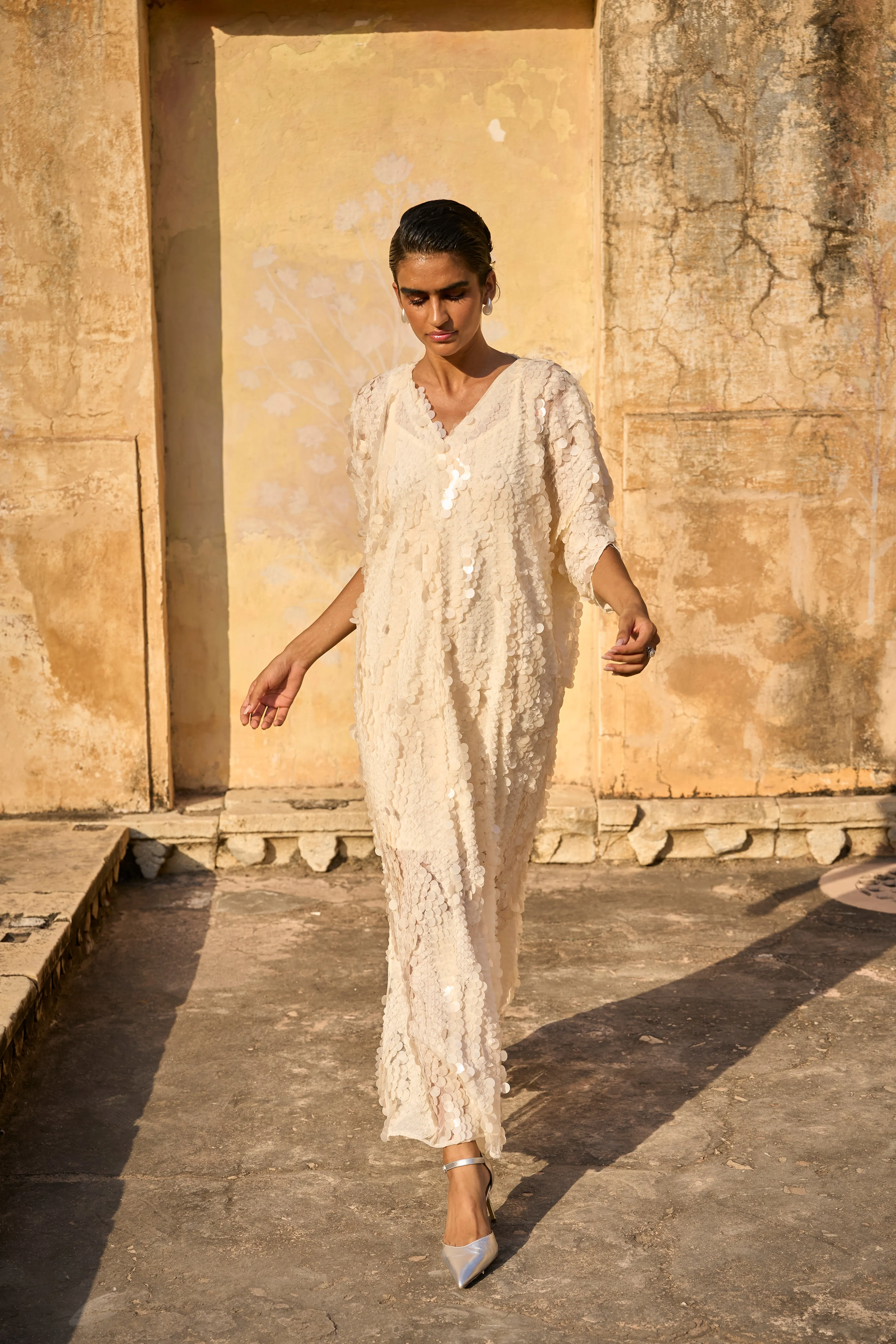 Ivory Paillette Kaftan Dress