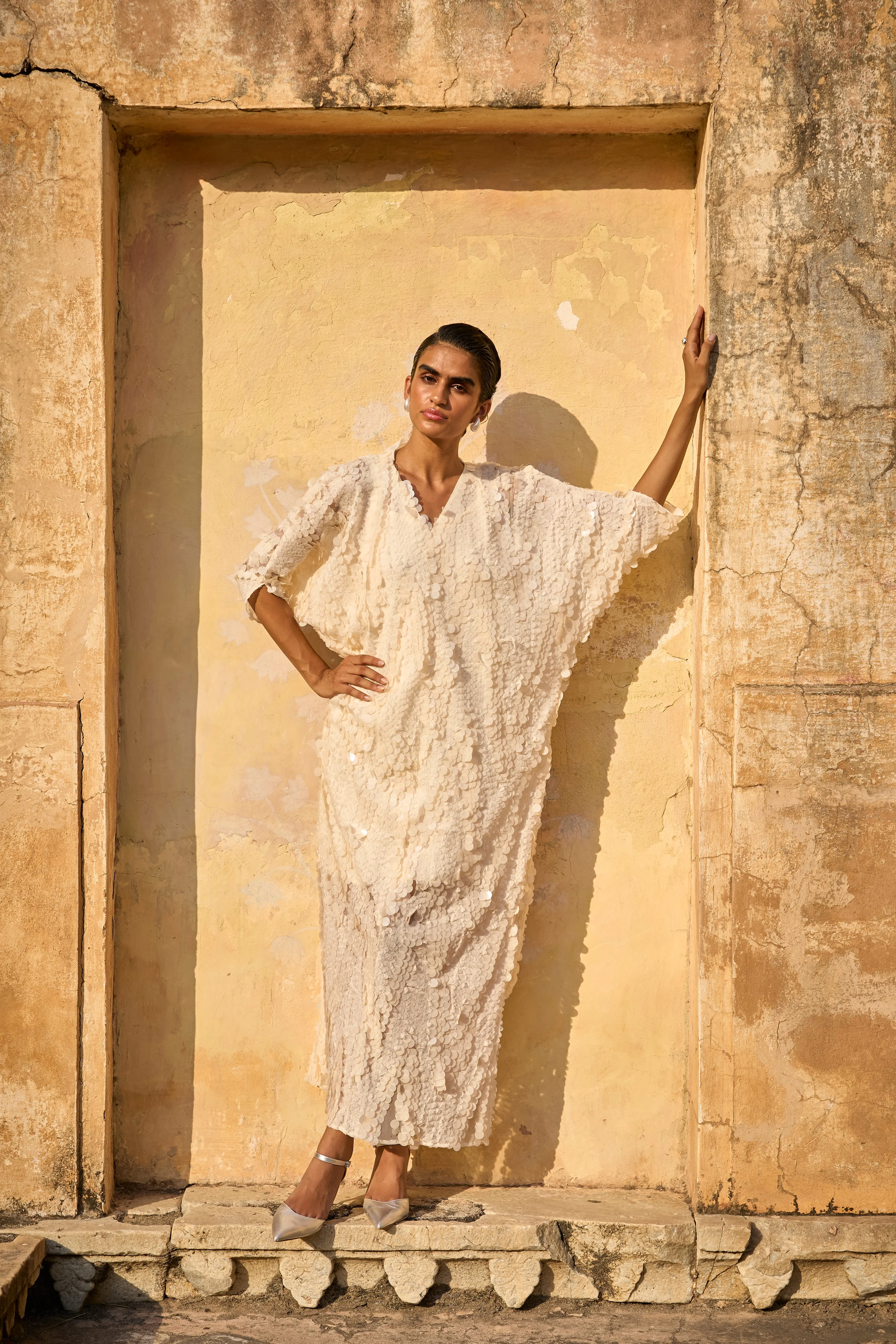 Ivory Paillette Kaftan Dress