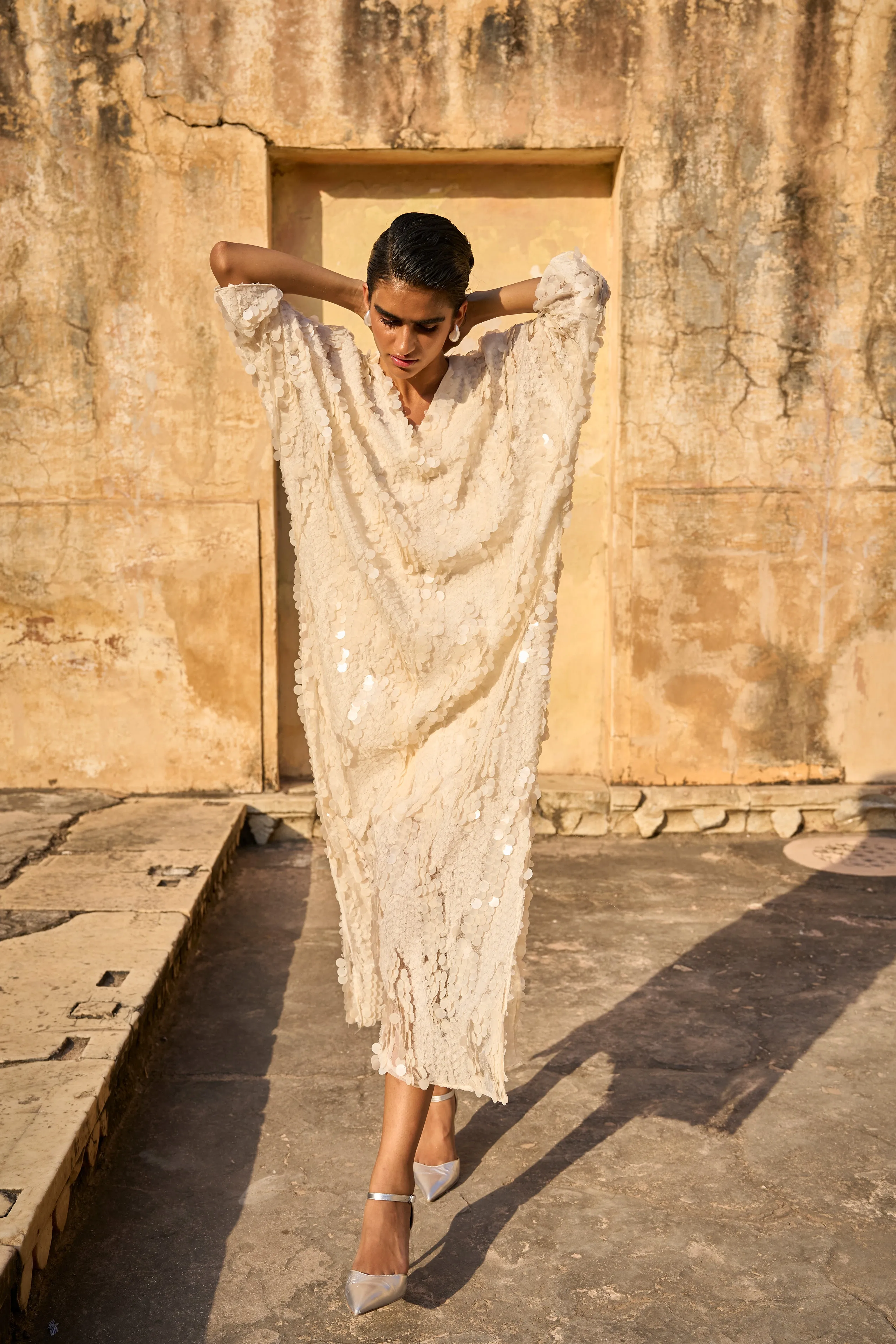 Ivory Paillette Kaftan Dress