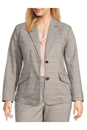 Kasper Notched Collar Button Closure Long Sleeve Crepe Jacket (Plus Size)