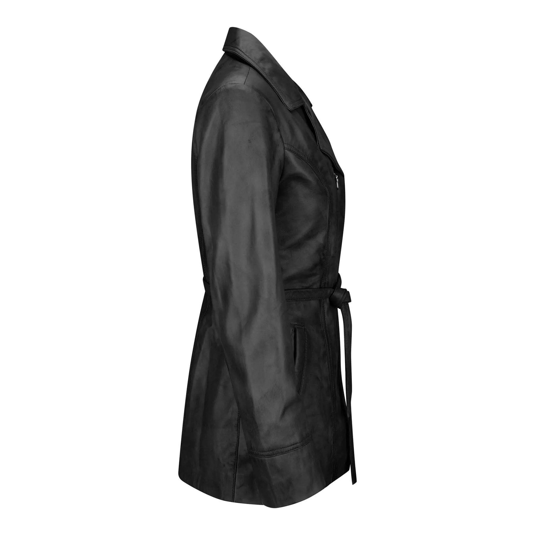 Ladies Women Real Soft Italian Black Leather Mid Length Jacket