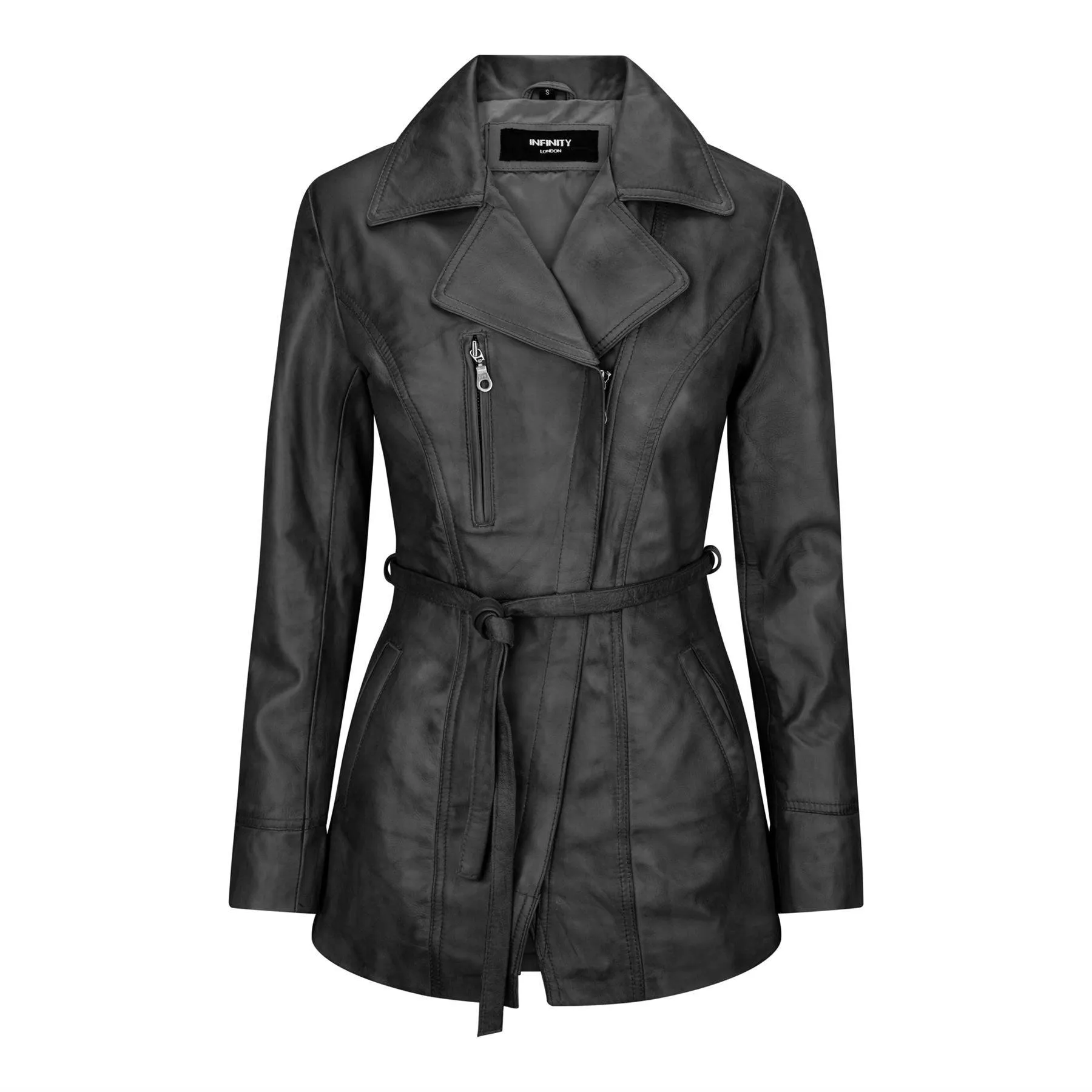 Ladies Women Real Soft Italian Black Leather Mid Length Jacket