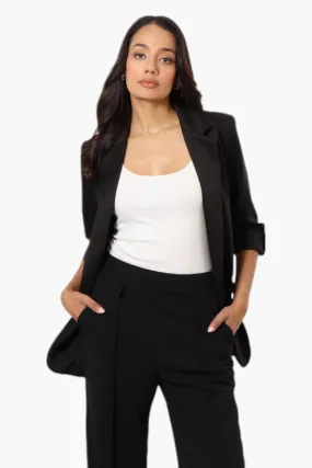 Limite Solid Roll Up Sleeve Blazer - Black