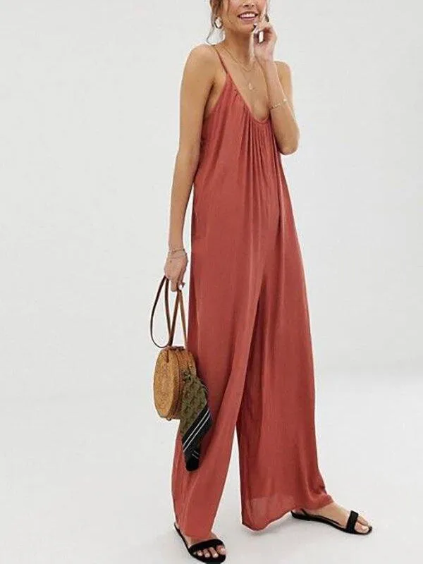 Loose Backless Wide Leg Jumpsuits