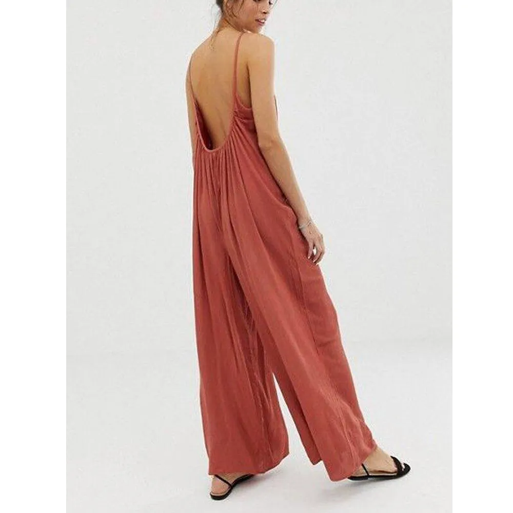 Loose Backless Wide Leg Jumpsuits