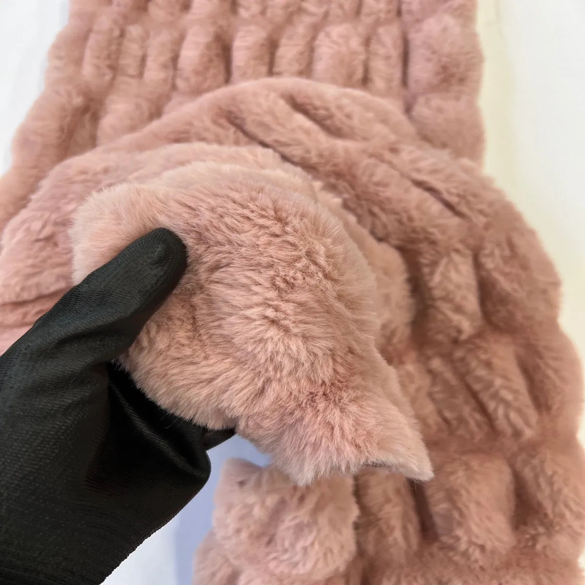 Mauve Pink Ruched Chinchilla Stretch Faux Fur Fabric