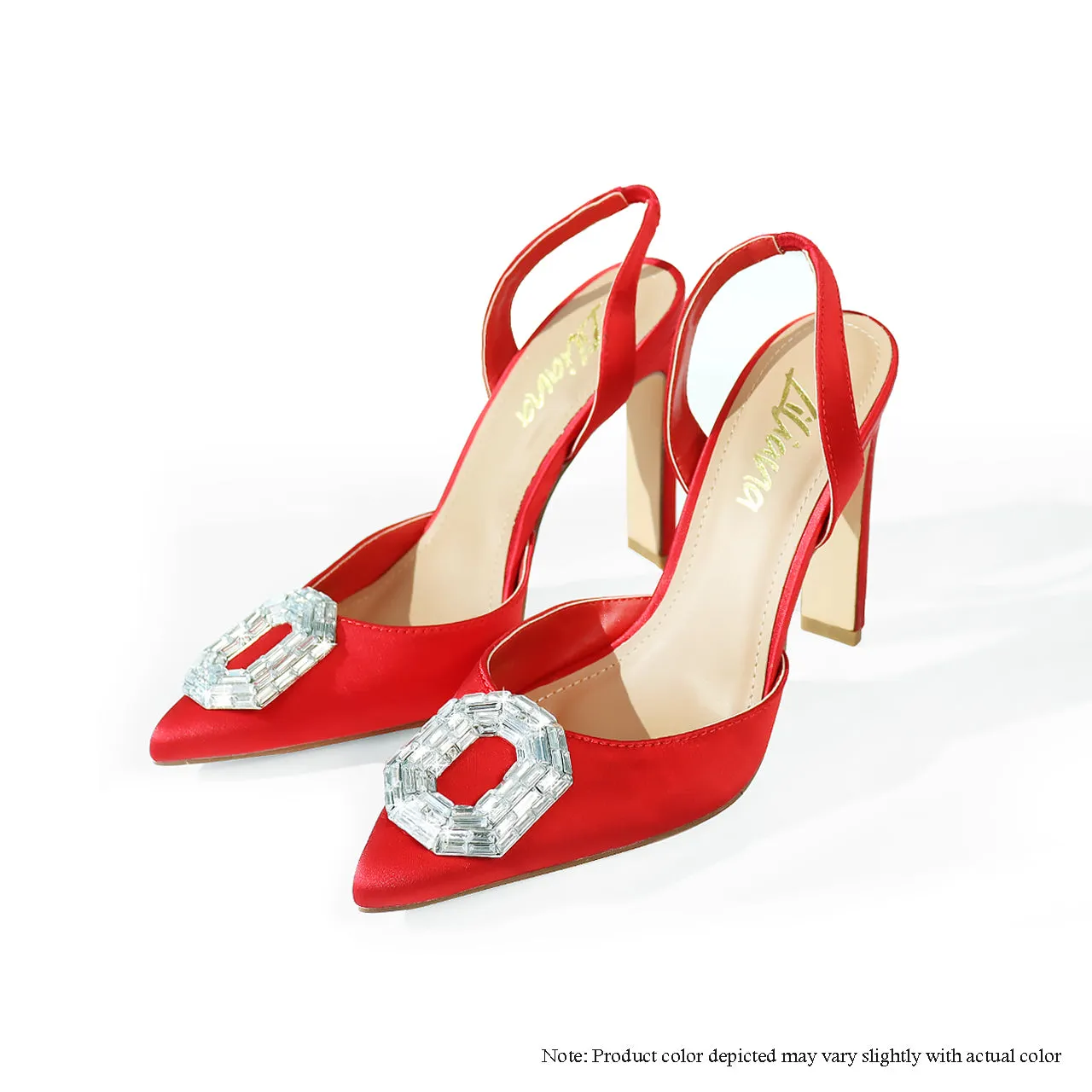 MAVIS-5 SQUARE RHINESTONE BUCKLE POINTED PUMP - RED