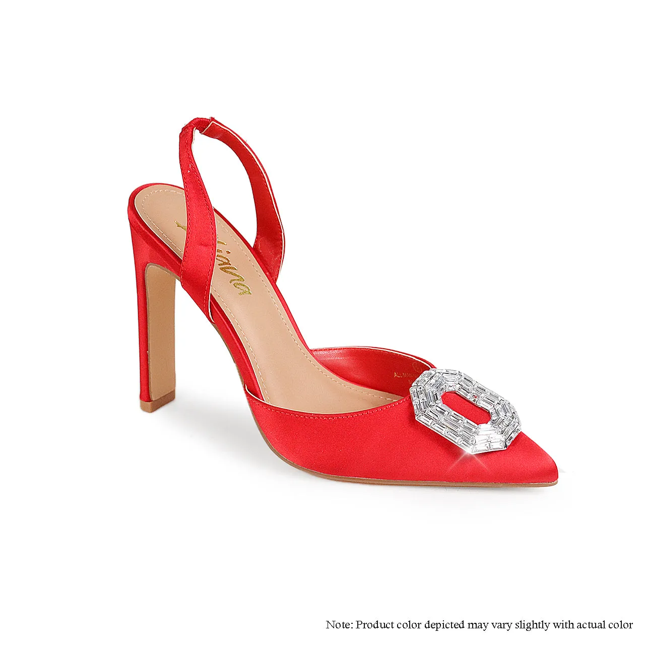 MAVIS-5 SQUARE RHINESTONE BUCKLE POINTED PUMP - RED