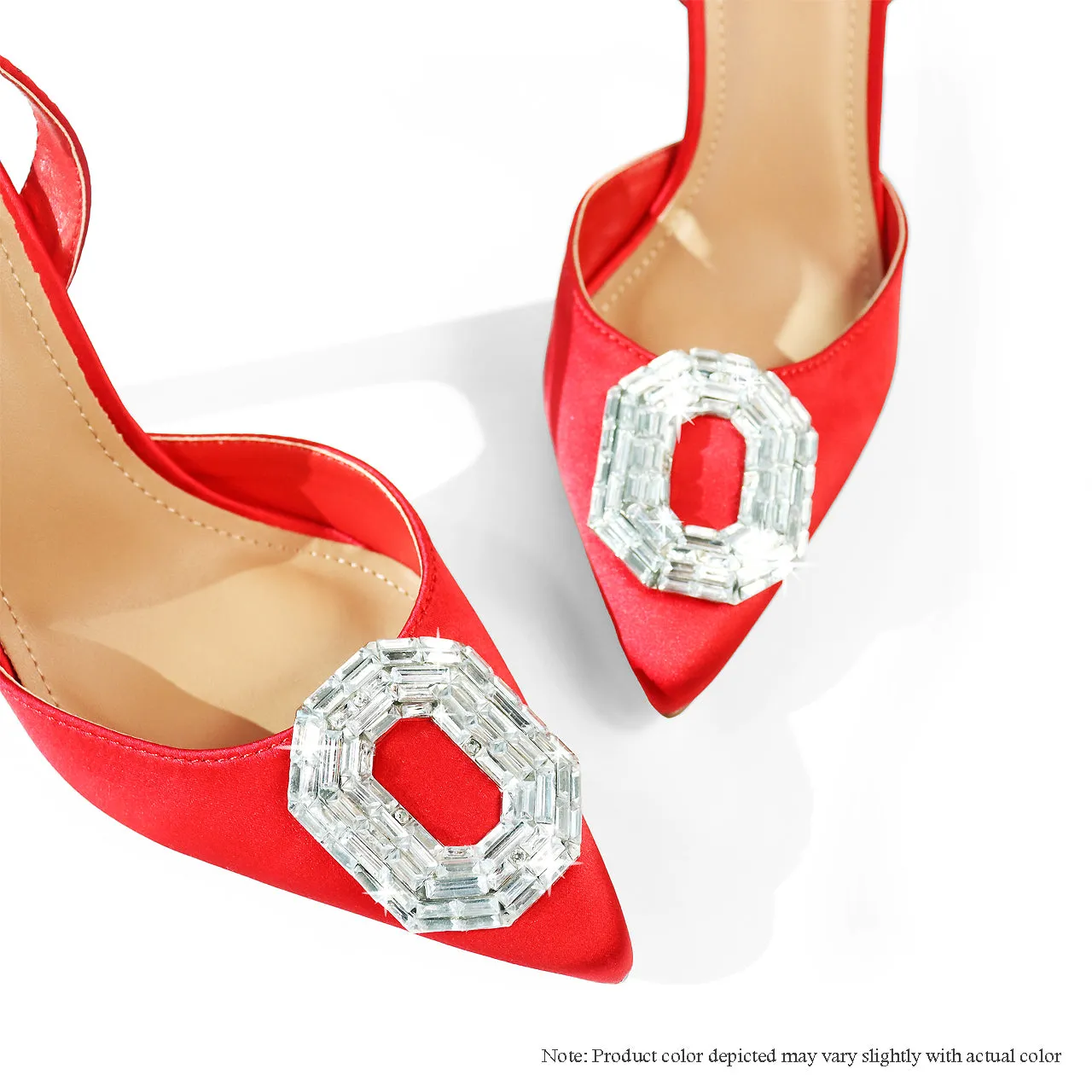 MAVIS-5 SQUARE RHINESTONE BUCKLE POINTED PUMP - RED