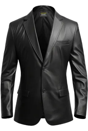 Men Black leather Blazer