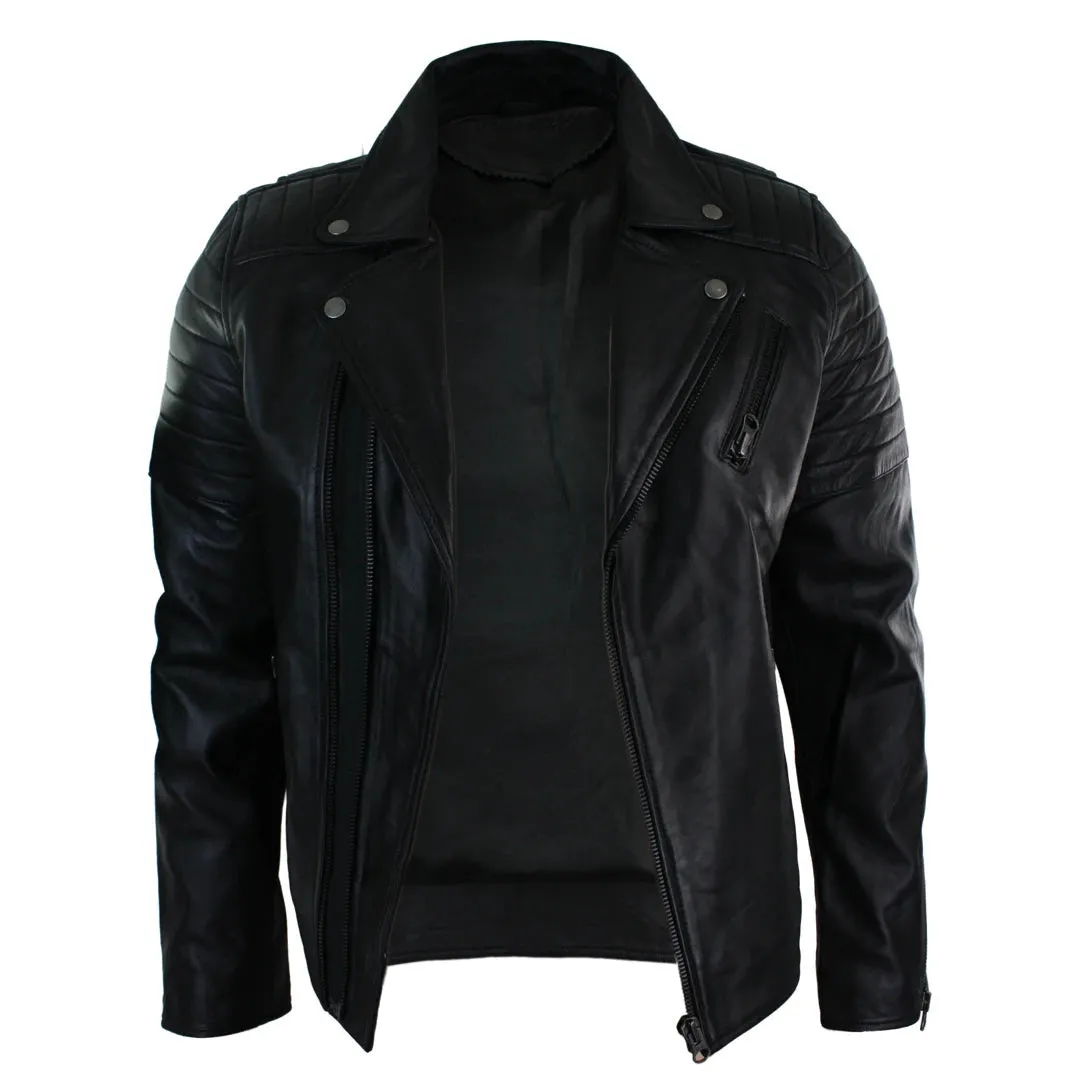 Men's Cross Zip Brando Leather Biker Jacket