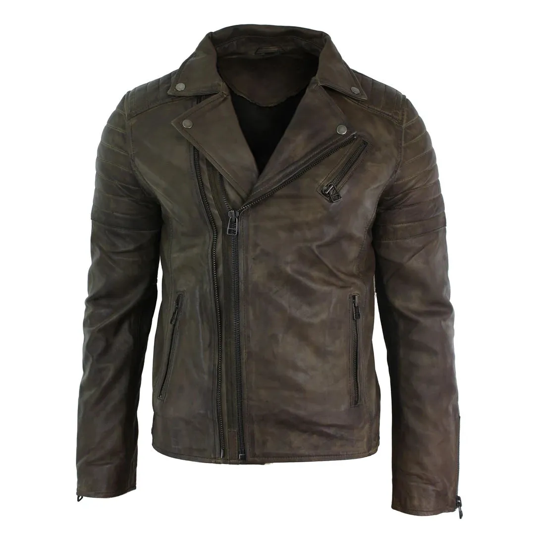 Men's Cross Zip Brando Leather Biker Jacket