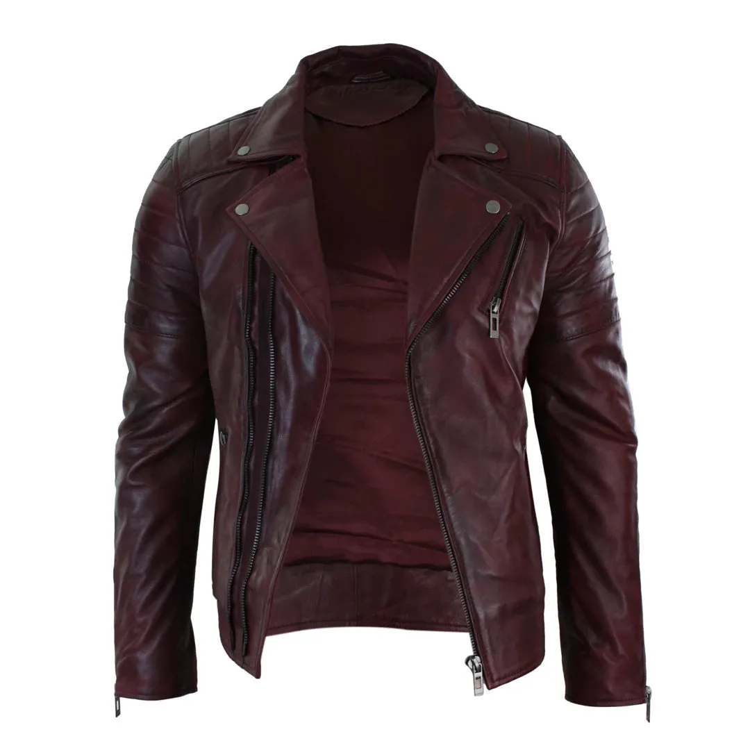 Men's Cross Zip Brando Leather Biker Jacket