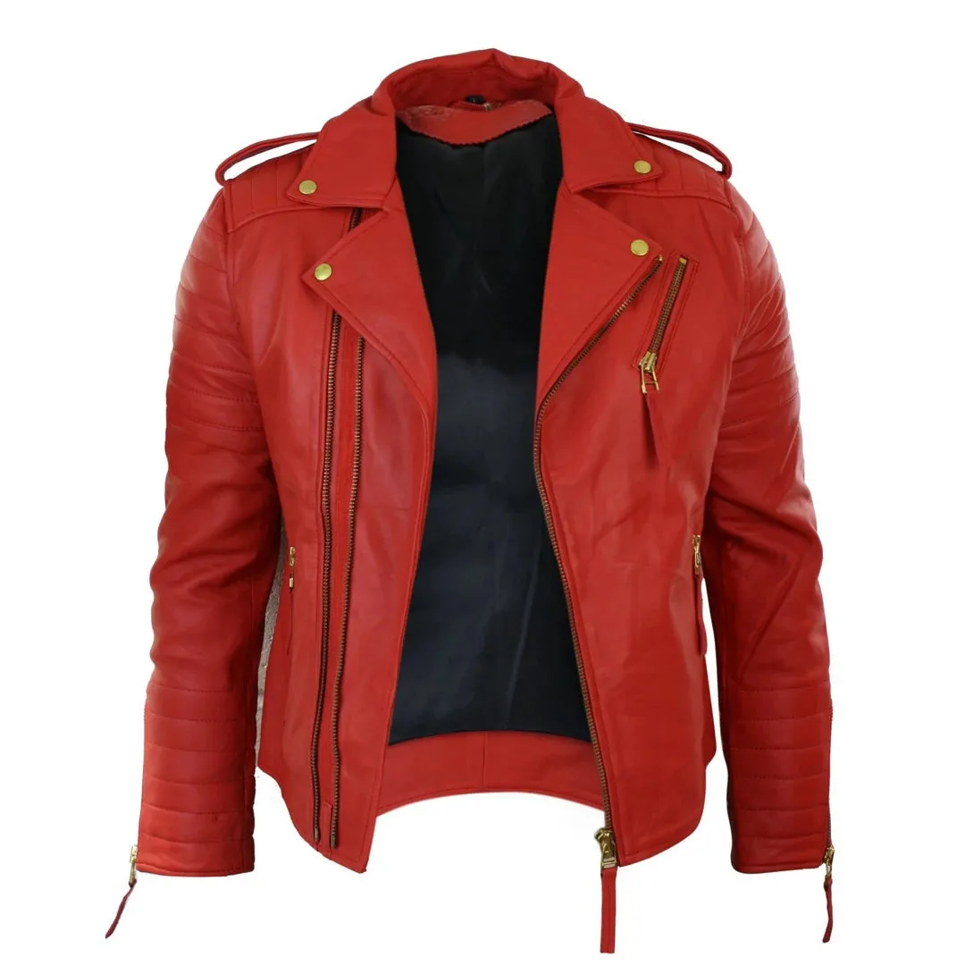 Men's Cross Zip Brando Leather Biker Jacket