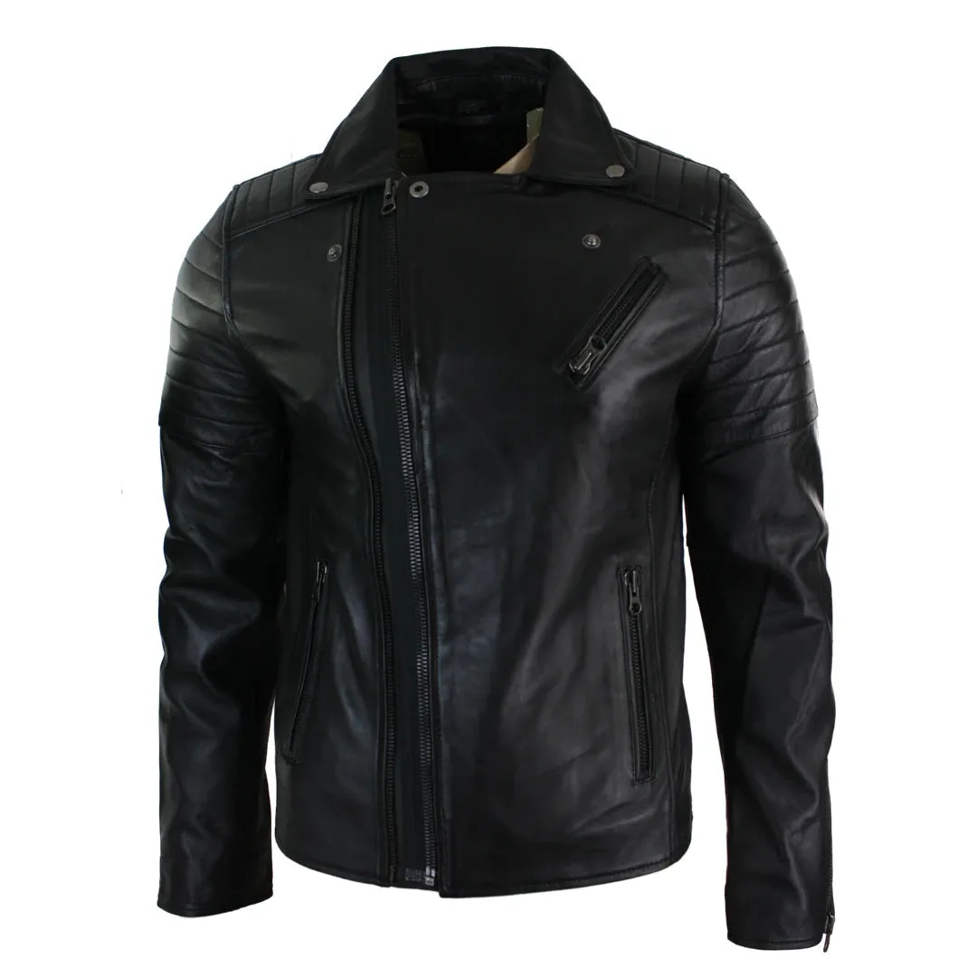 Men's Cross Zip Brando Leather Biker Jacket