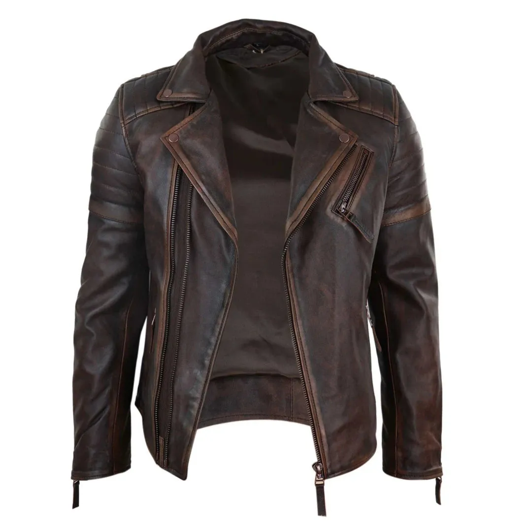 Men's Cross Zip Brando Leather Biker Jacket