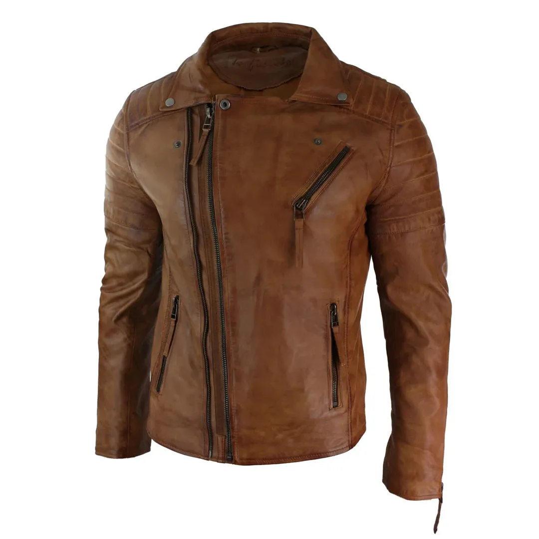 Men's Cross Zip Brando Leather Biker Jacket