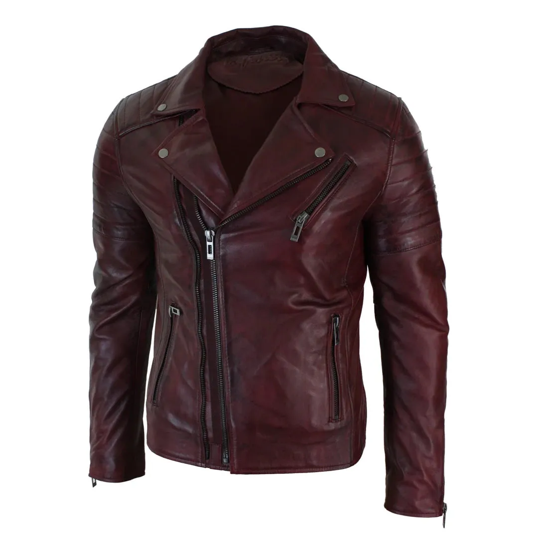 Men's Cross Zip Brando Leather Biker Jacket