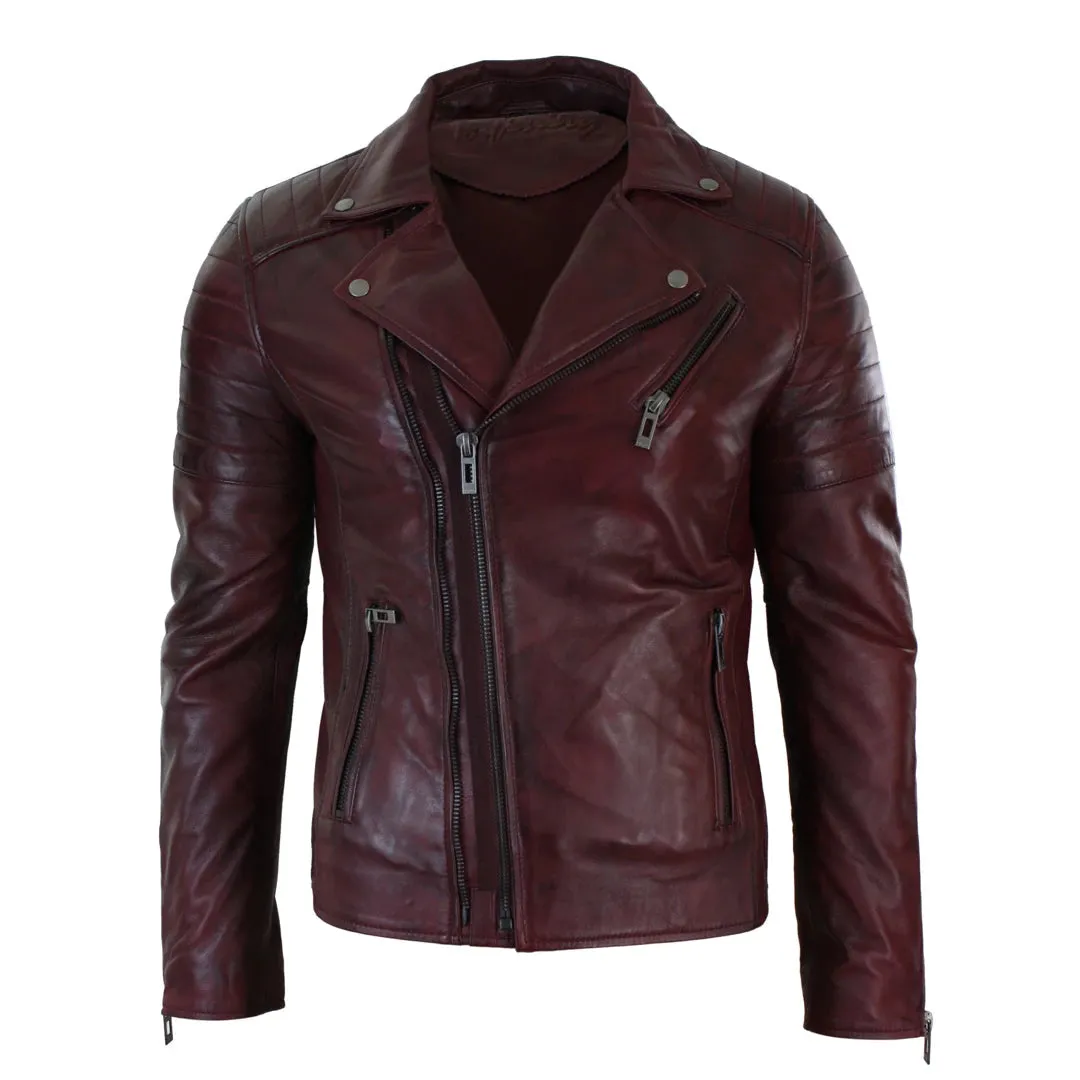 Men's Cross Zip Brando Leather Biker Jacket