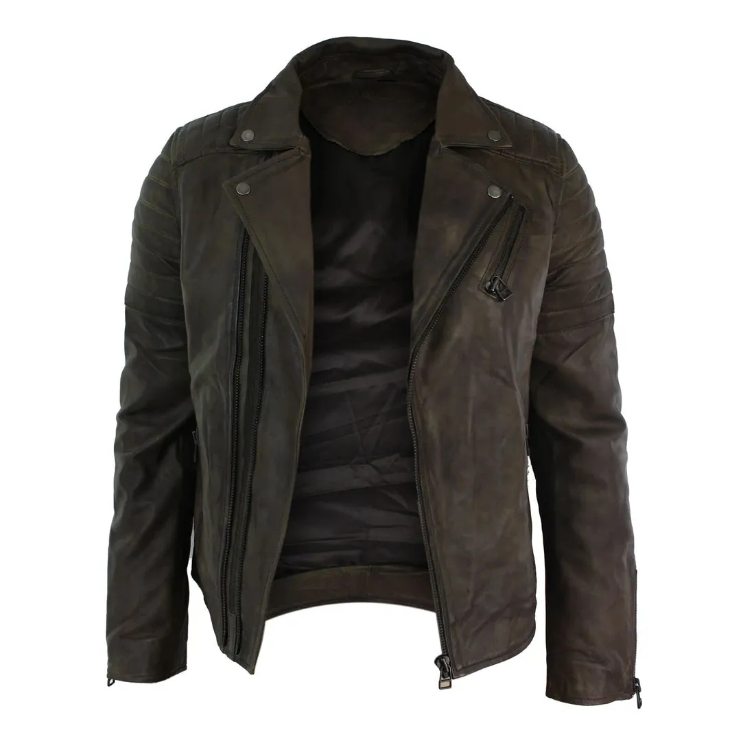 Men's Cross Zip Brando Leather Biker Jacket