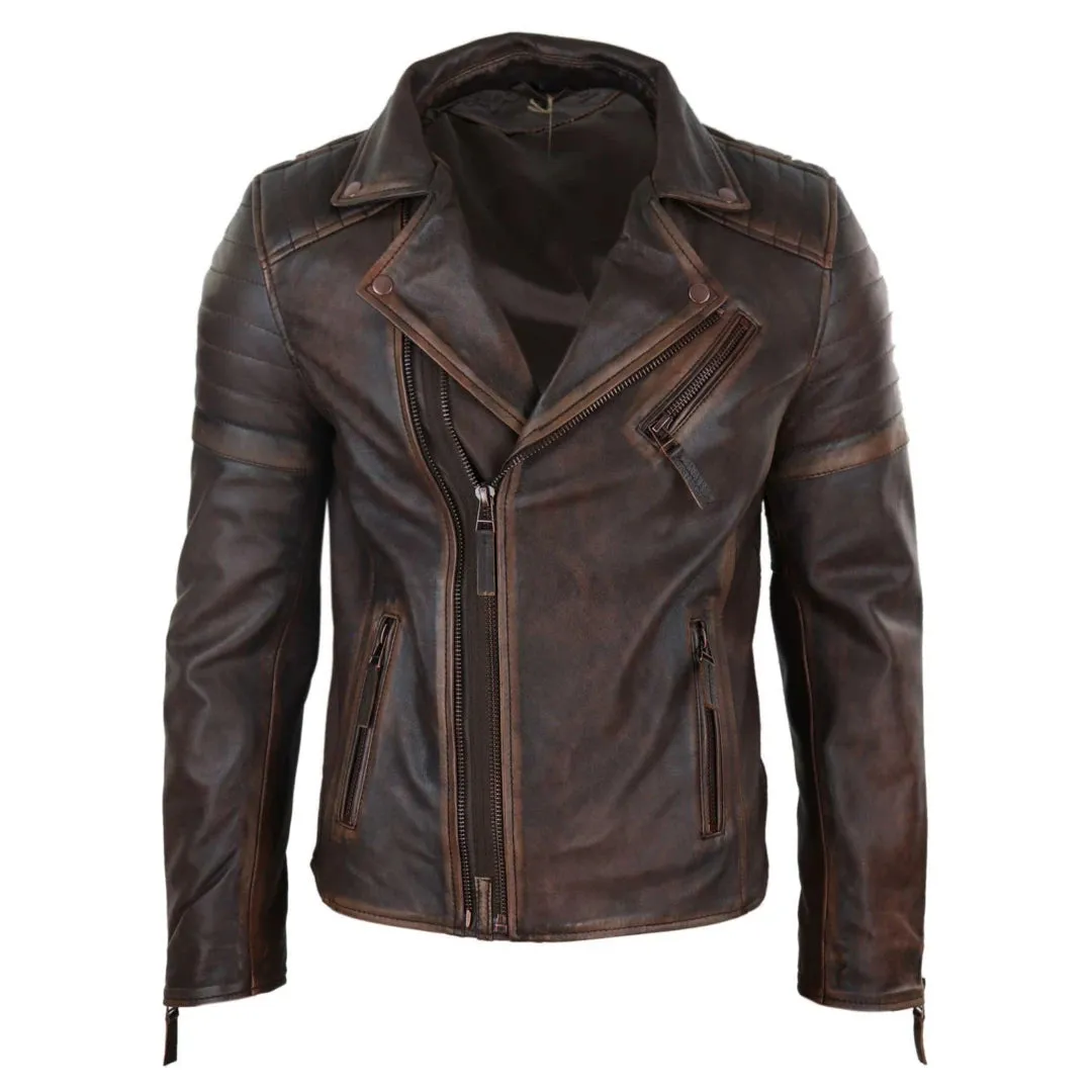 Men's Cross Zip Brando Leather Biker Jacket