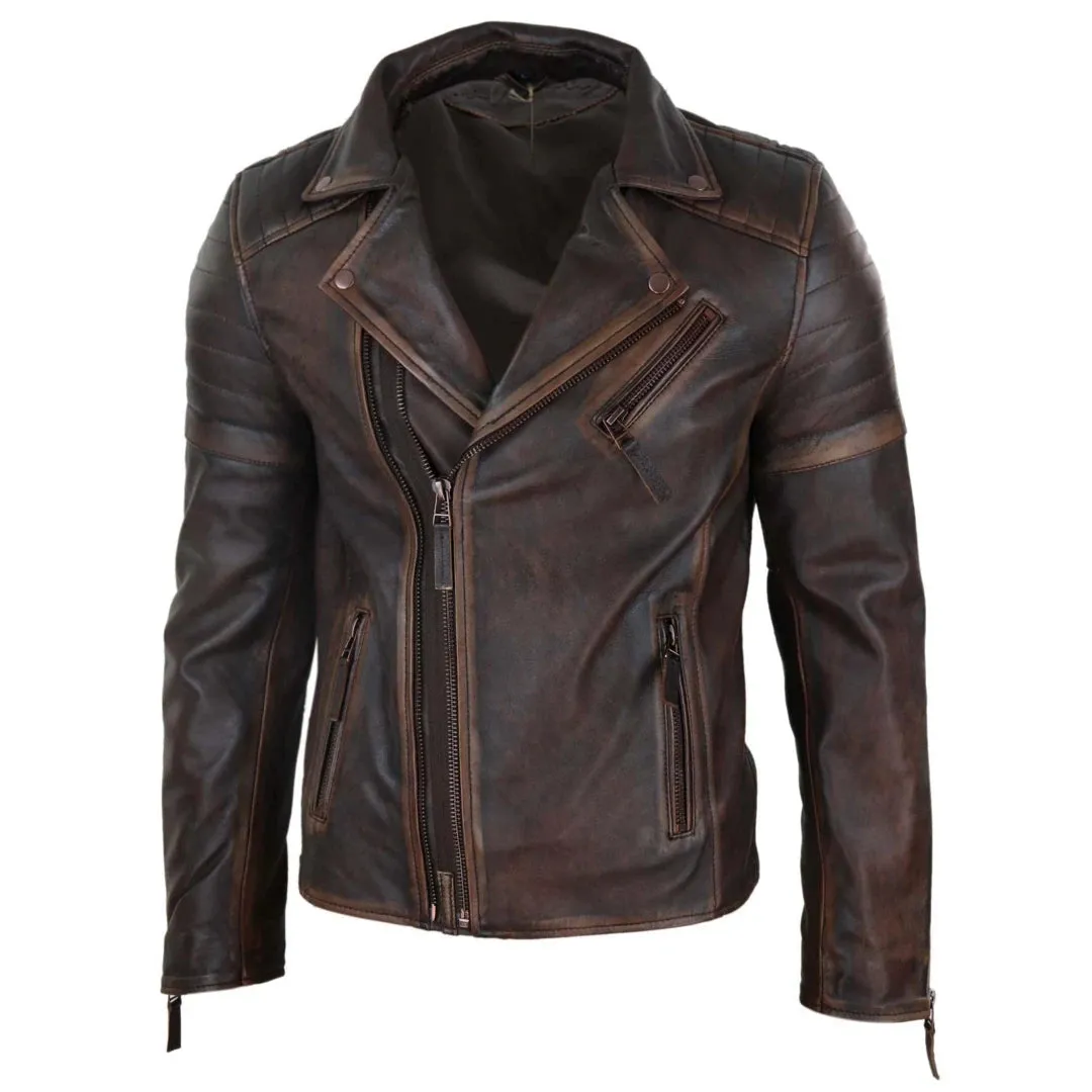 Men's Cross Zip Brando Leather Biker Jacket