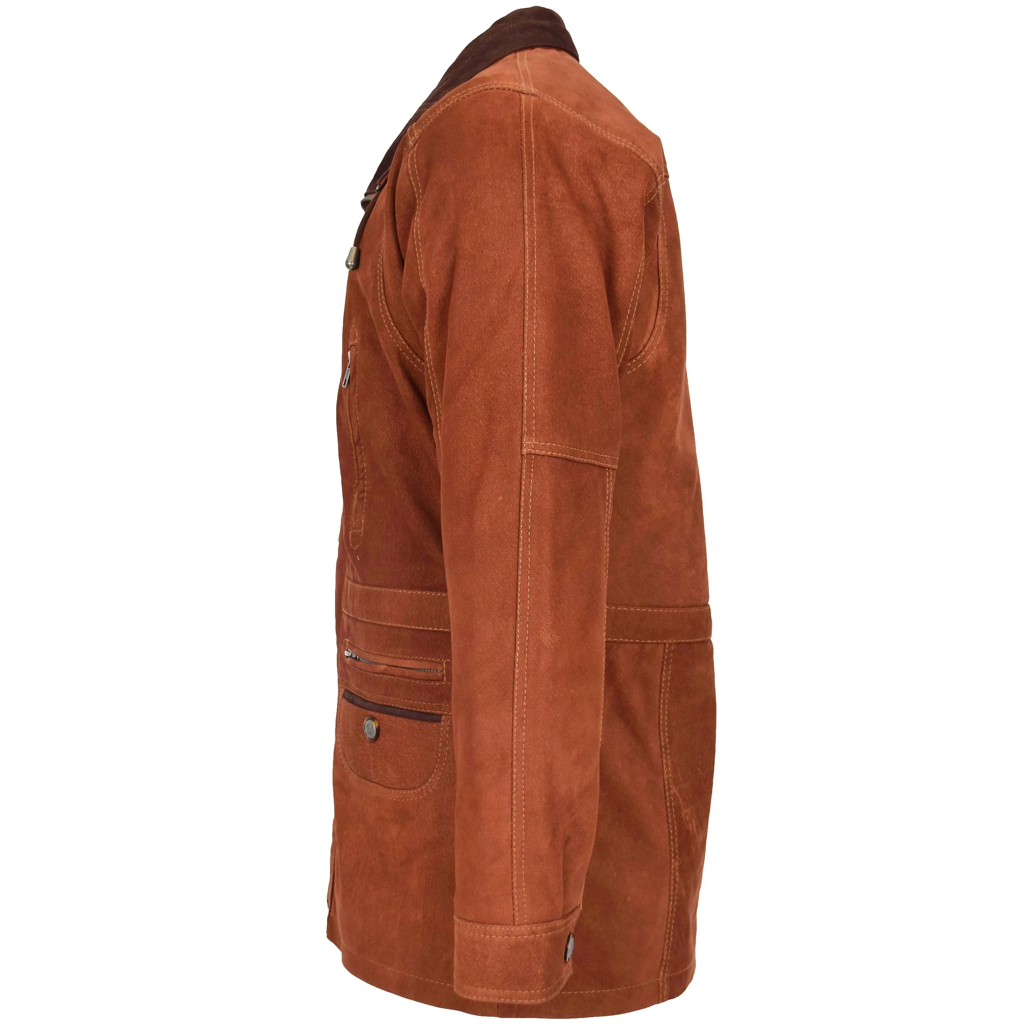 Mens Leather Winter Car Coat Hip Length Jason Tan Nubuck