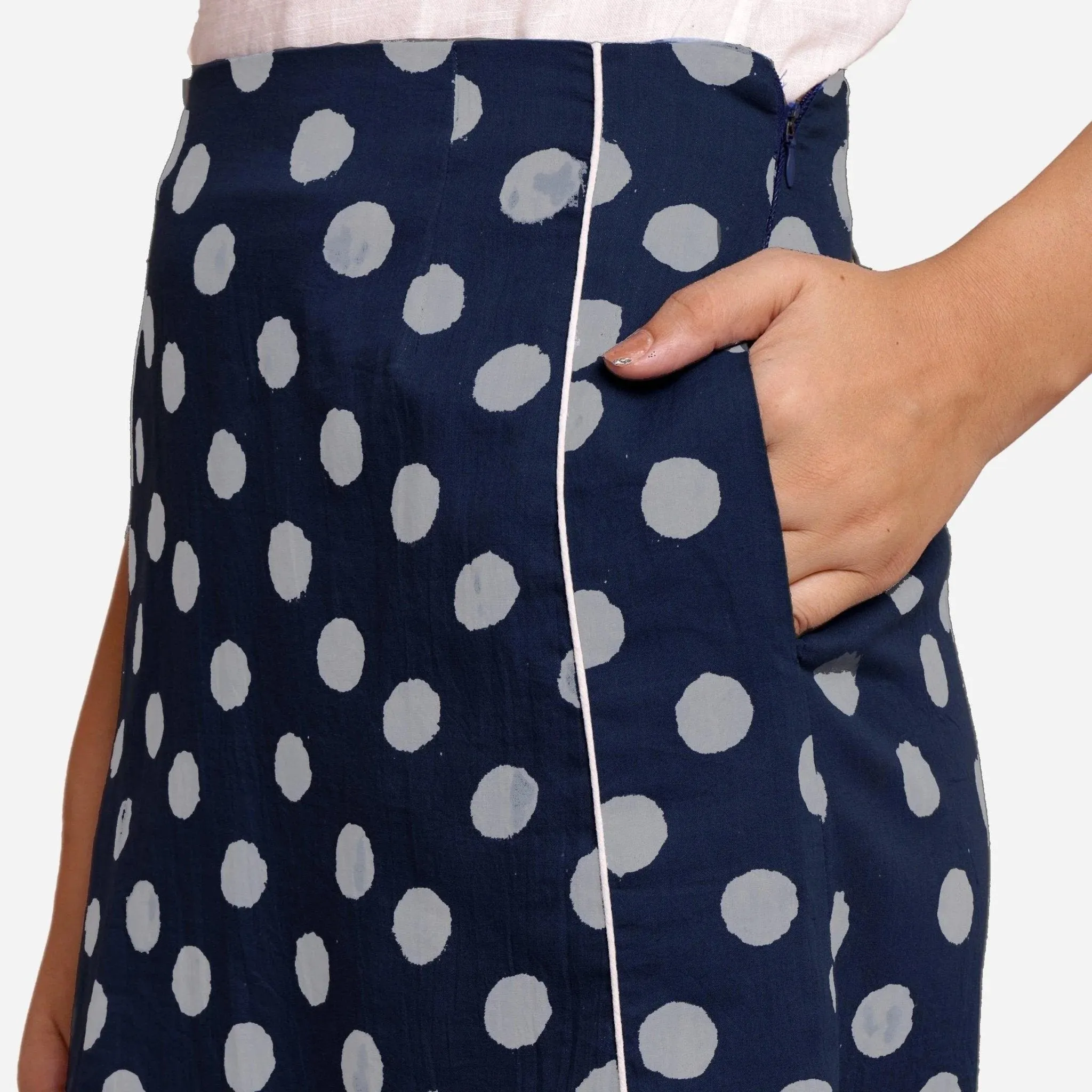 Polka Dot Block Printed Cotton Pencil Short Skirt