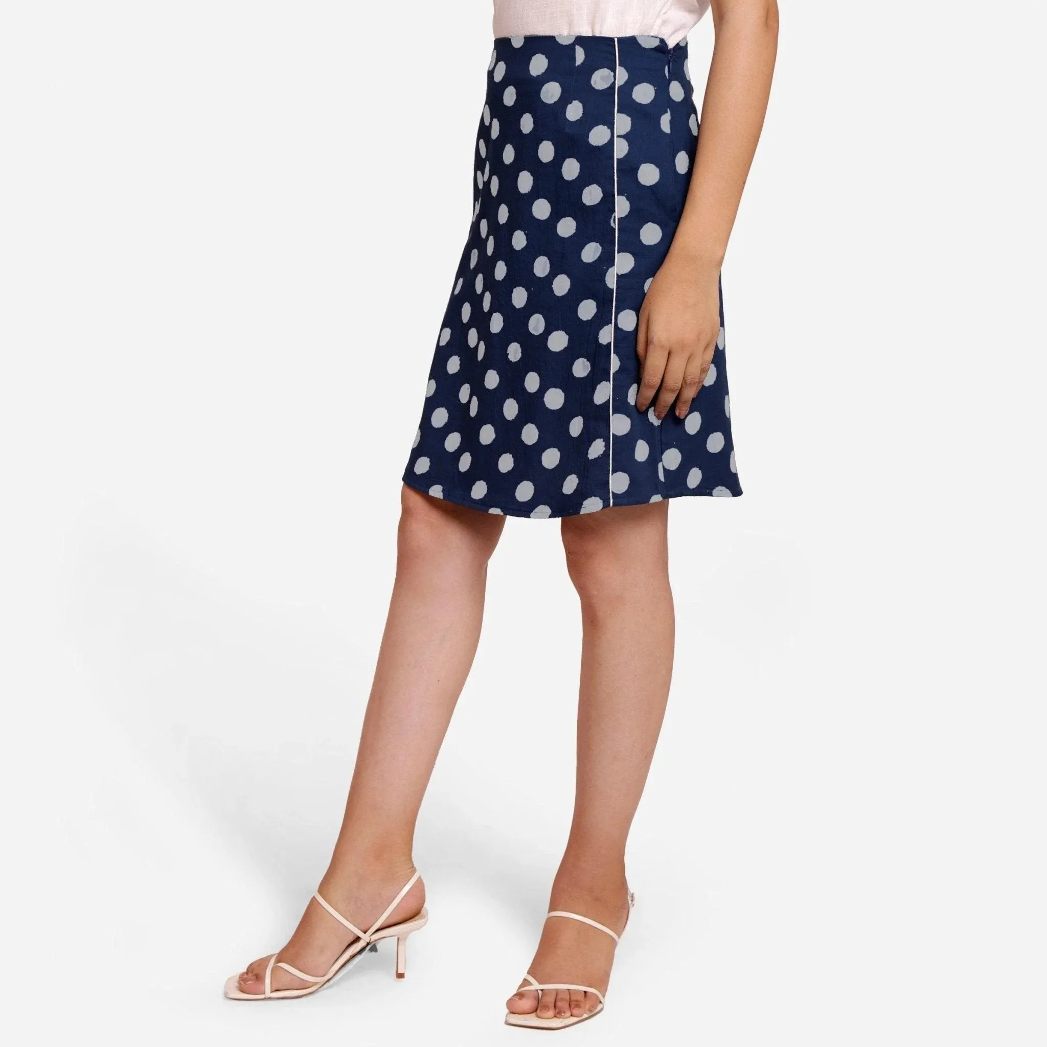 Polka Dot Block Printed Cotton Pencil Short Skirt