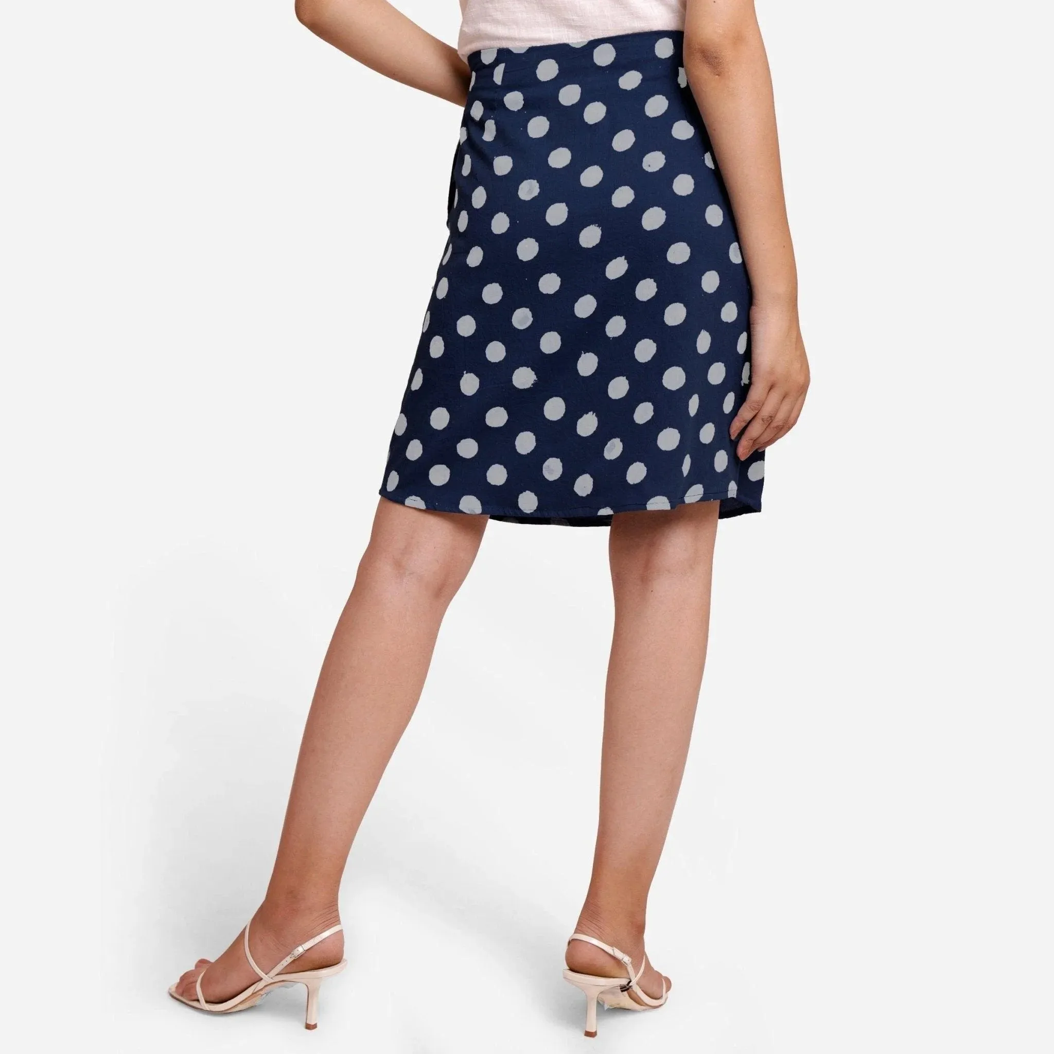 Polka Dot Block Printed Cotton Pencil Short Skirt