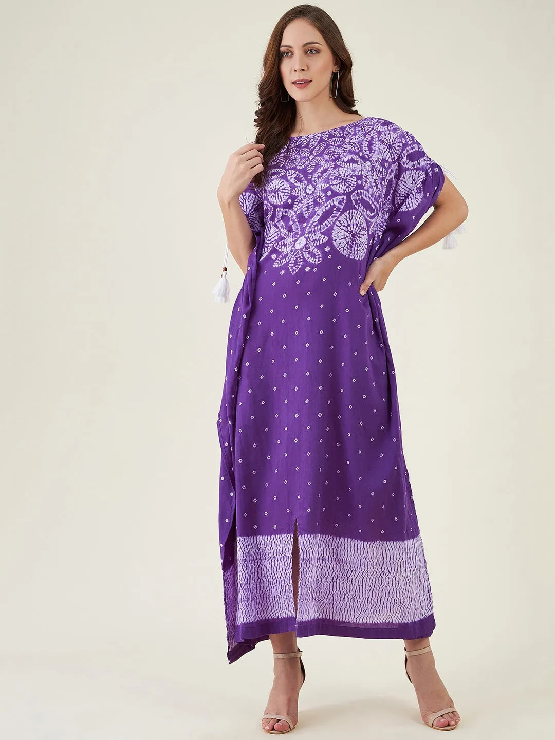 Purple Flora Shibori Tie dye Kaftan Dress