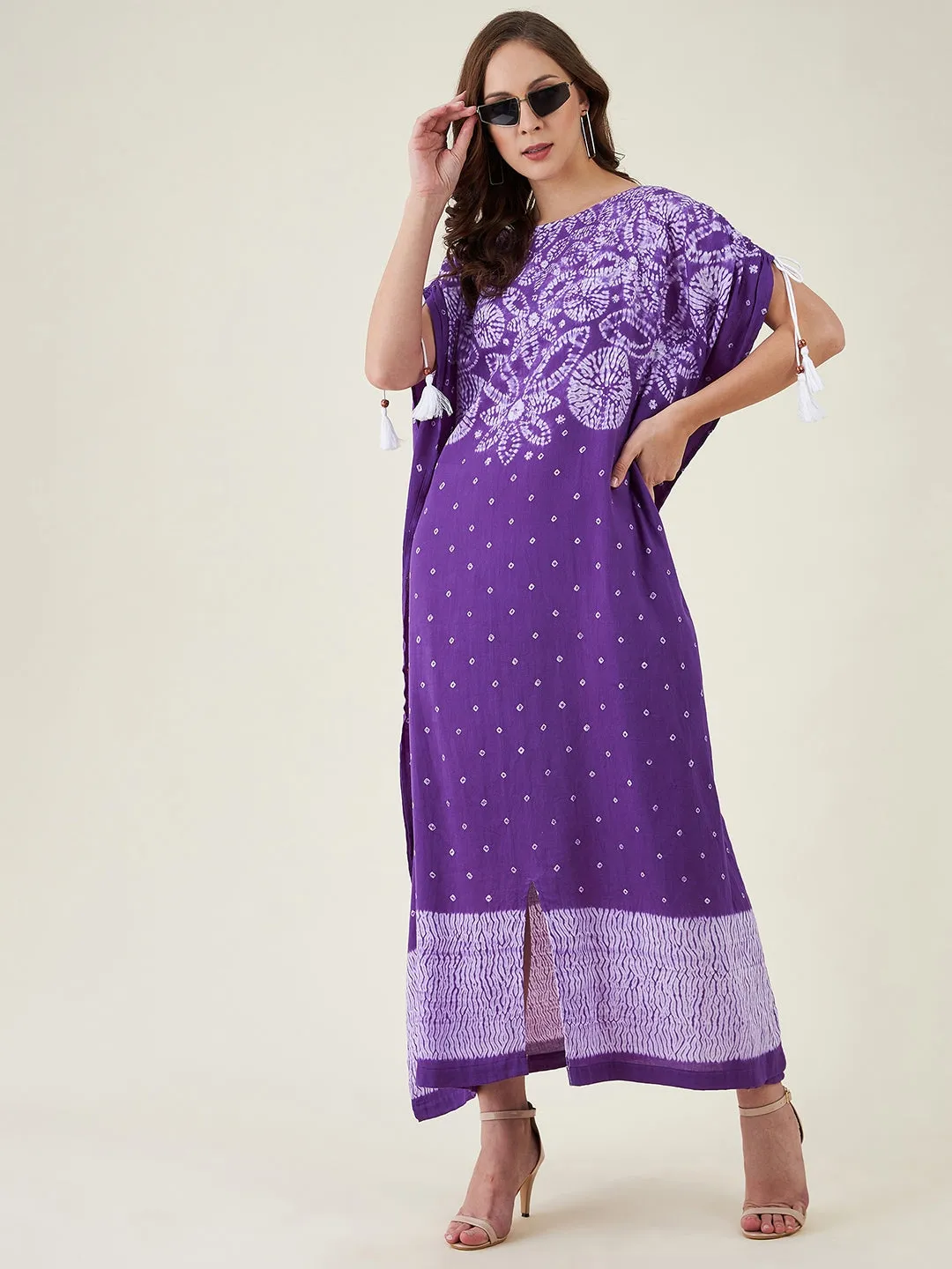 Purple Flora Shibori Tie dye Kaftan Dress