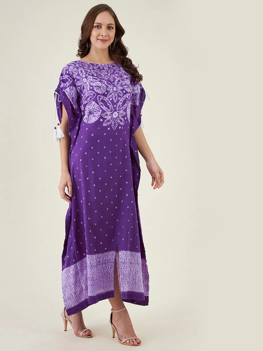 Purple Flora Shibori Tie dye Kaftan Dress