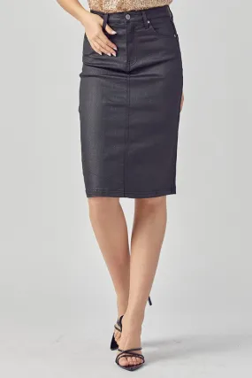 Risen Jeans Denim Pencil Skirt - Coated Black