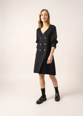 Royale Lurex Wool Wrap Dress - with crossover V-neck (NAVY/CHAMPAGNE)