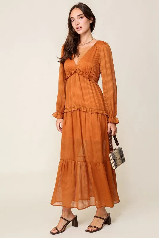 Rust Boho Tiered Maxi Dress