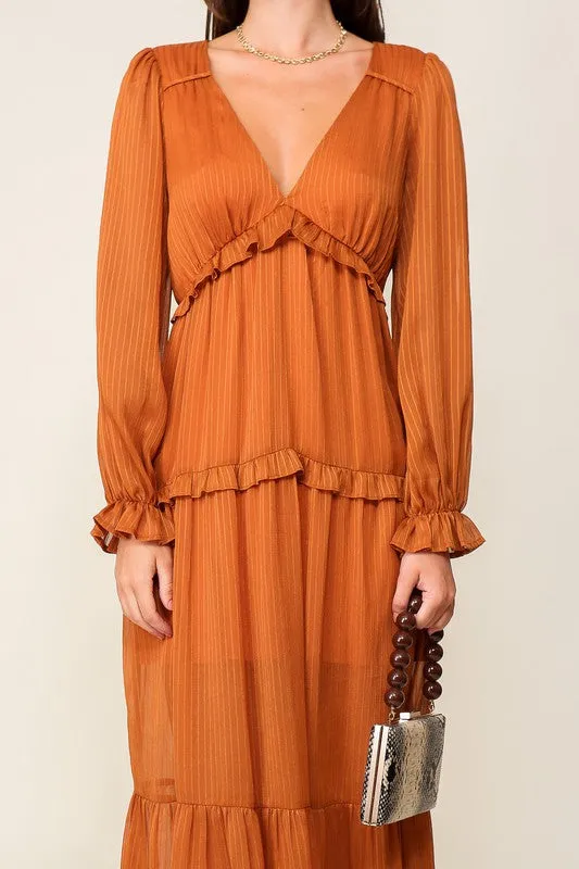 Rust Boho Tiered Maxi Dress