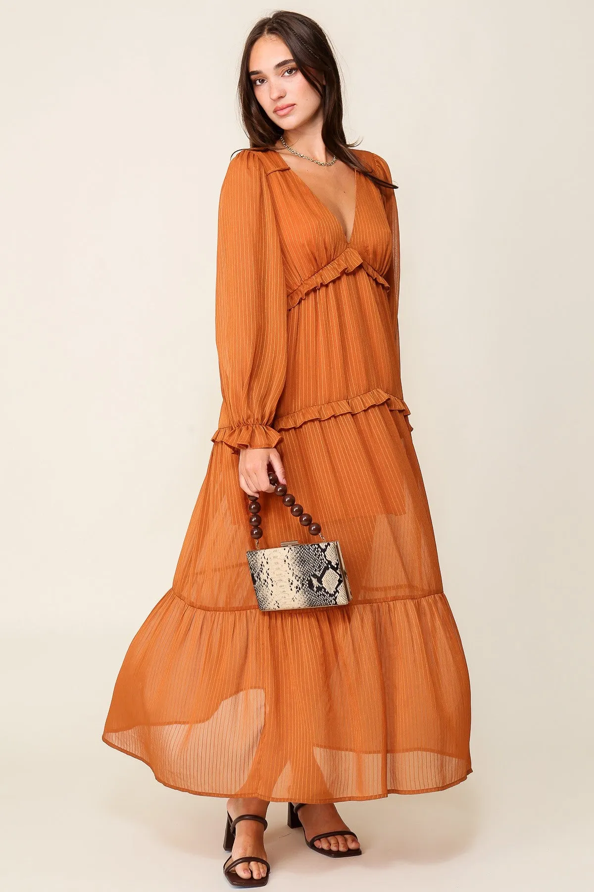 Rust Boho Tiered Maxi Dress