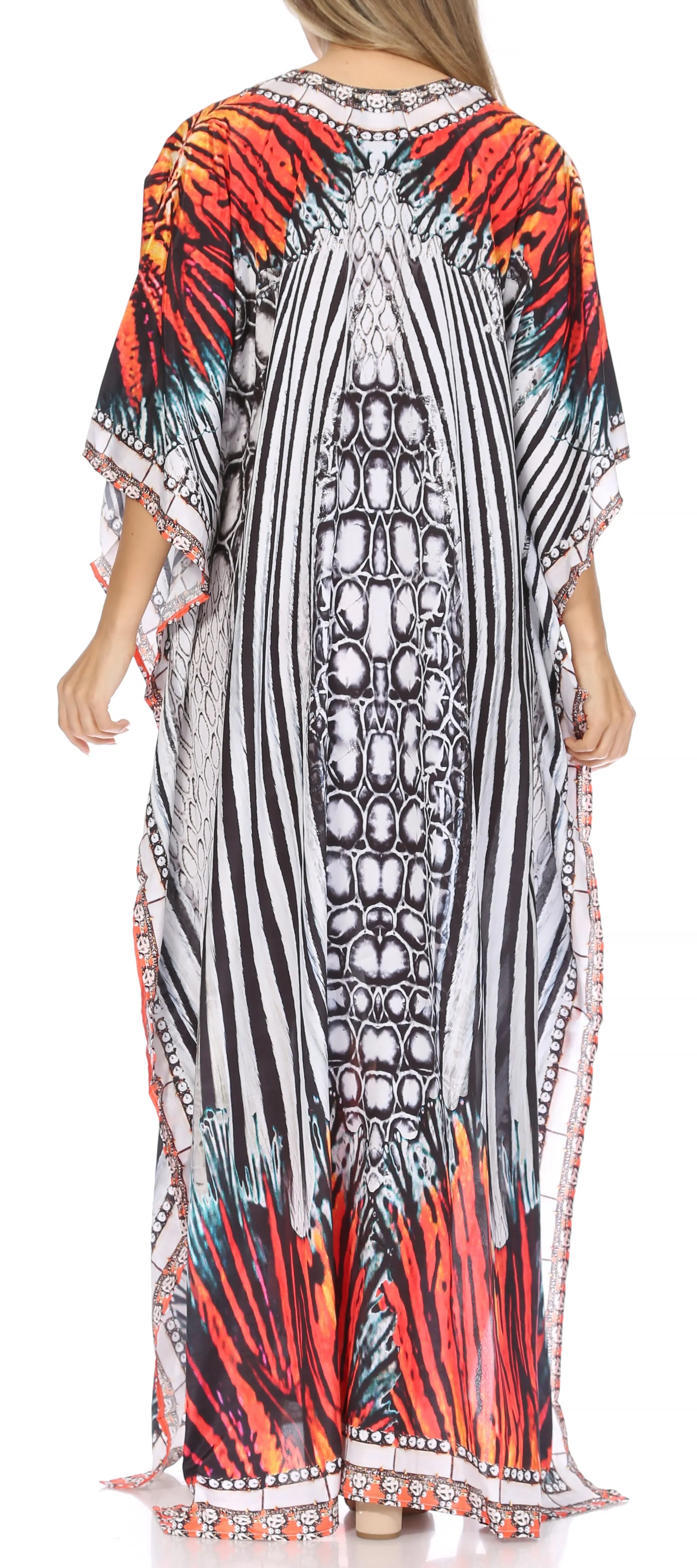 Sakkas Georgettina Flowy Rhinestone V Neck Long Caftan Dress/Cover Up