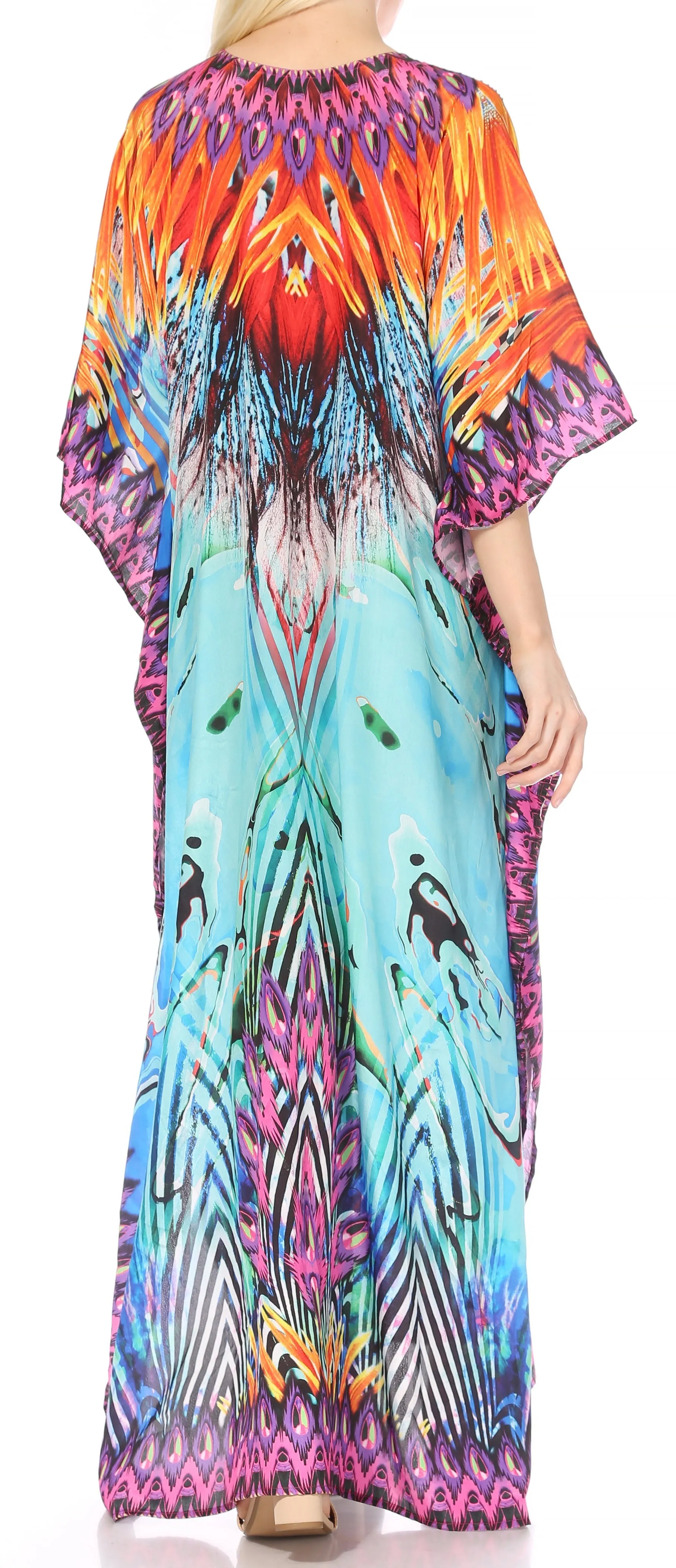 Sakkas Georgettina Flowy Rhinestone V Neck Long Caftan Dress/Cover Up