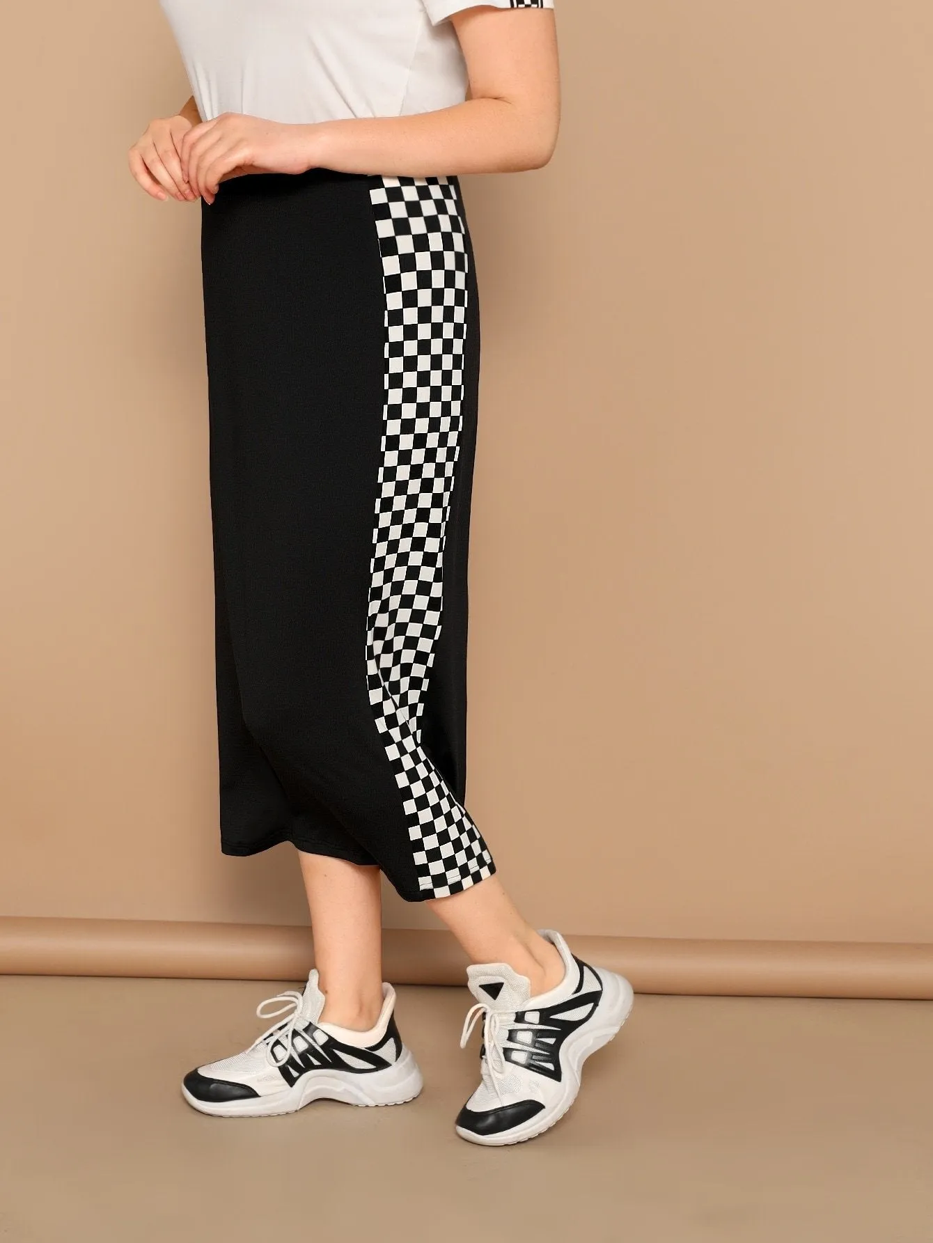 SHEIN Plus Checked Panel Pencil Skirt