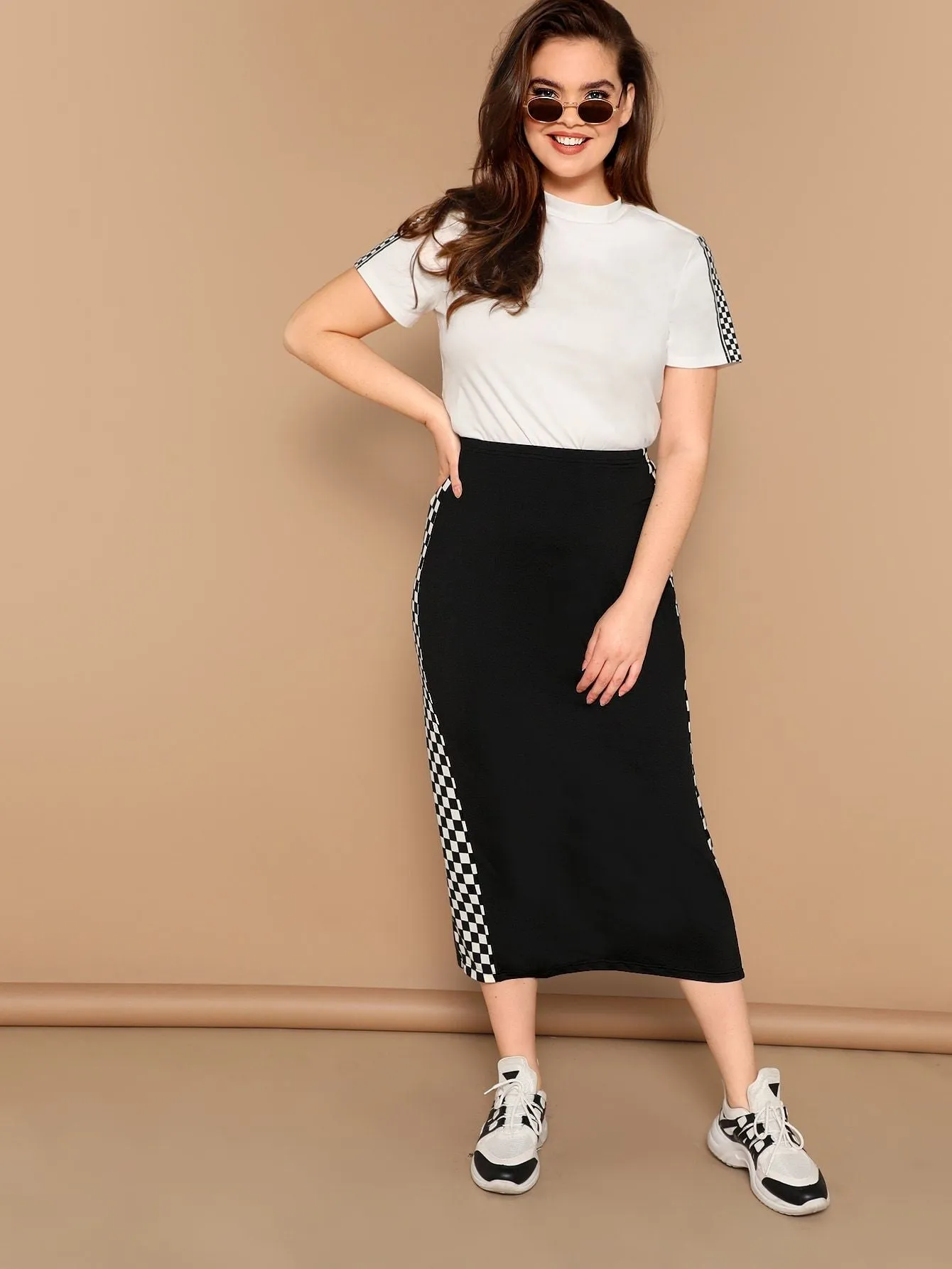 SHEIN Plus Checked Panel Pencil Skirt