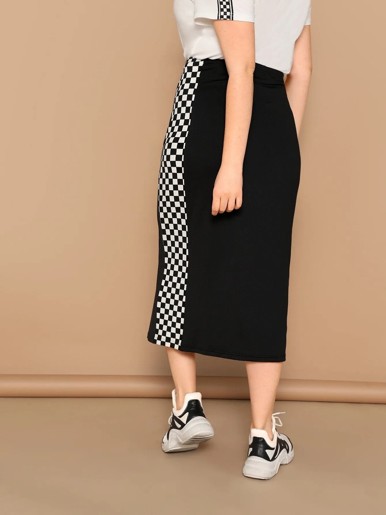 SHEIN Plus Checked Panel Pencil Skirt