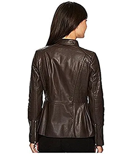 Sid Womens Darkish Brown Lambskin Leather Jacket for Biker 3XL