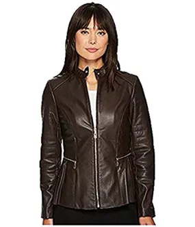 Sid Womens Darkish Brown Lambskin Leather Jacket for Biker 3XL