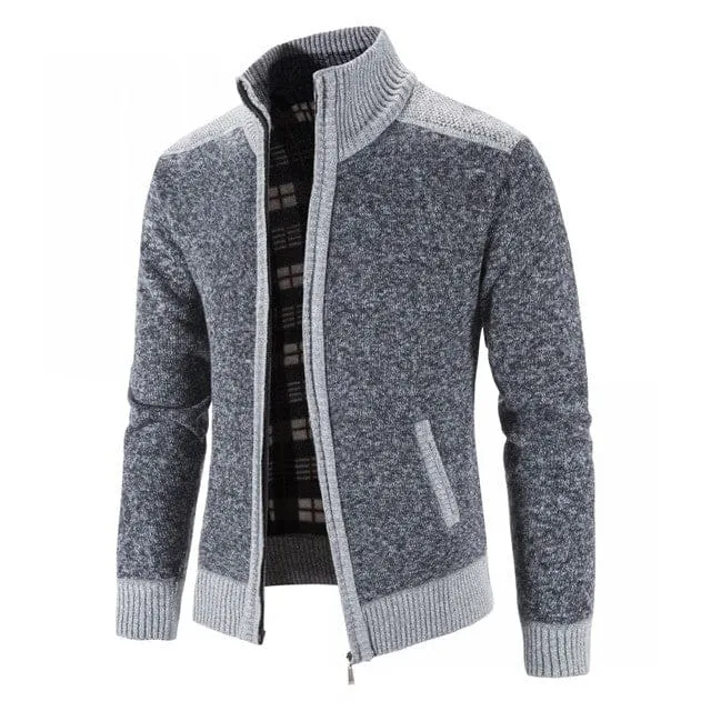 Slim Fit Stand Collar Thick Warm Cardigan Coats For Men